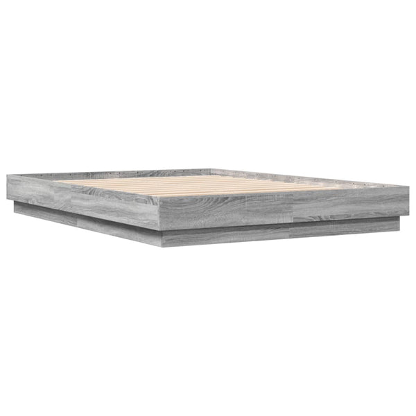 Bettgestell 150x200 cm mit LED Grau Sonoma-Eiche