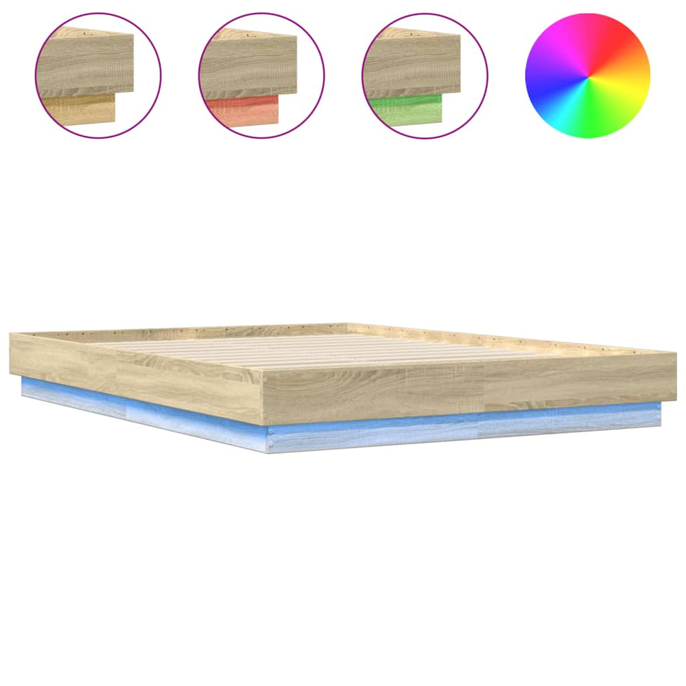 Bettgestell 140x200 cm mit LED Sonoma-Eiche