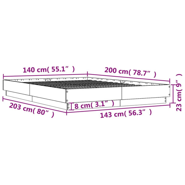Bettgestell 140x200 cm mit LED Sonoma-Eiche