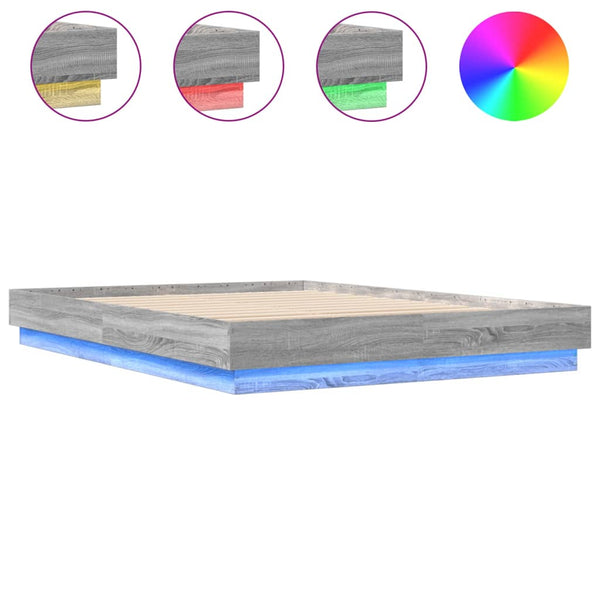 vidaXL Cadre de lit avec LED Gris Chêne Sonoma 120x200 cm