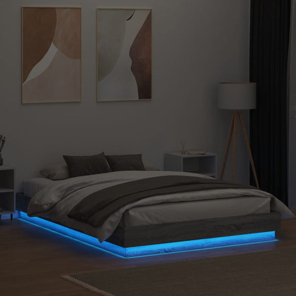 vidaXL Cadre de lit avec LED Gris Chêne Sonoma 120x200 cm