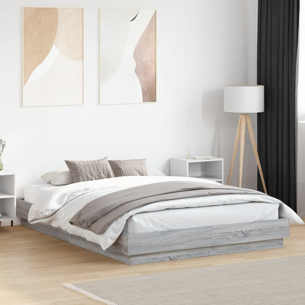Bettgestell mit LED 120x200 cm Grau Sonoma-Eiche