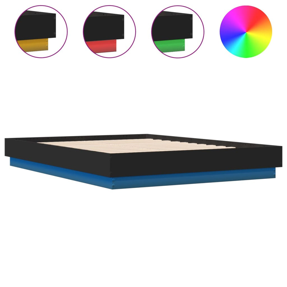 vidaXL Cadre de lit avec LED Noir 135x190 cm