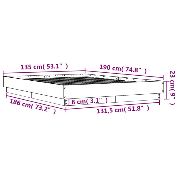 Bettgestell mit LED Schwarz 135x190 cm