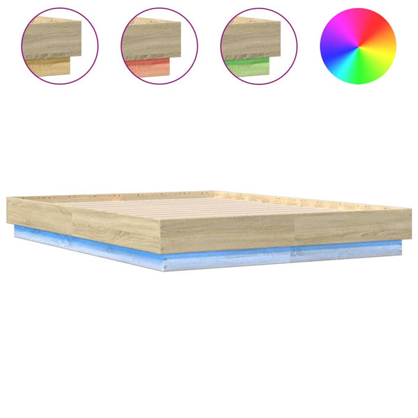 vidaXL Cadre de lit avec LED Chêne Sonoma 135x190 cm
