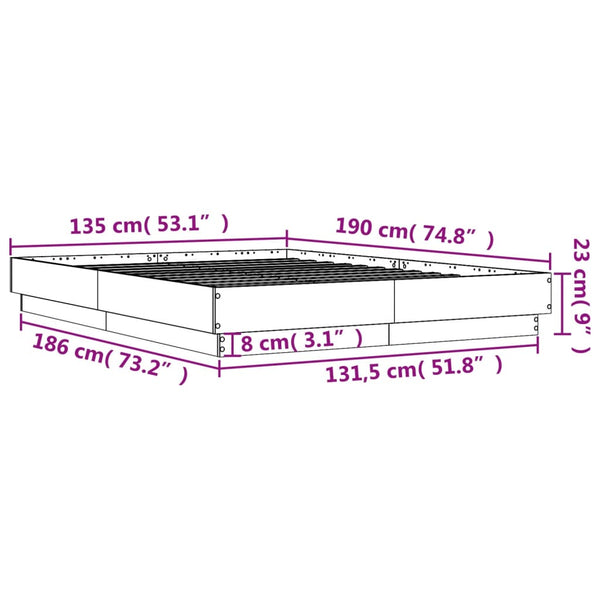 vidaXL Cadre de lit avec LED Chêne Sonoma 135x190 cm