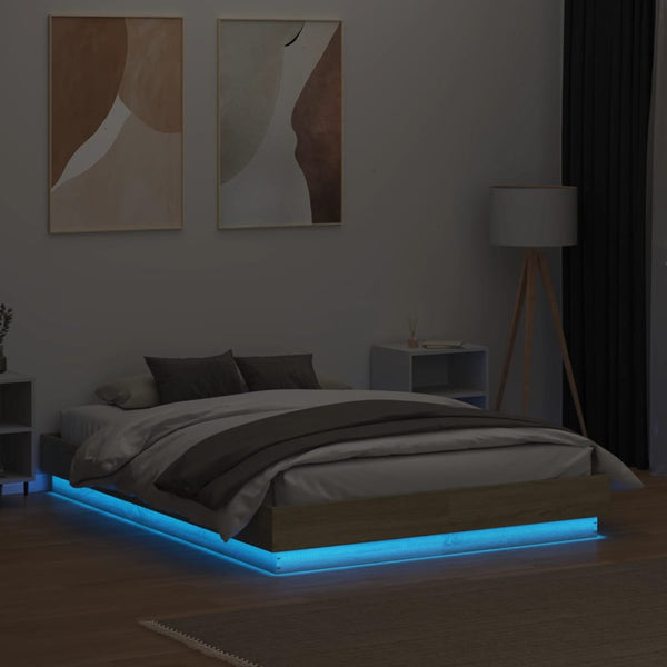 vidaXL Cadre de lit avec LED Chêne Sonoma 135x190 cm