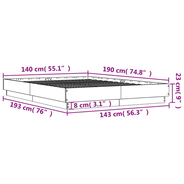 vidaXL Cadre de lit chêne Sonoma 140x190 cm Aggloméré