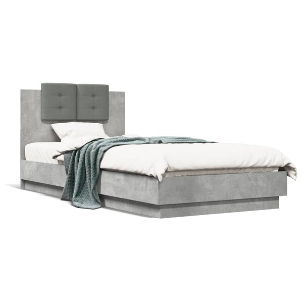 vidaXL Cadre de lit avec tête de lit Gris béton 100x200 cm Bois d'ingénierie
