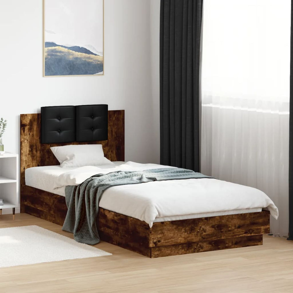 vidaXL Cadre de lit avec tête de lit chêne fumé 100x200 cm Bois d'ingénierie