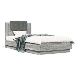 Bettgestell 100x200 cm Grau Sonoma mit Kopfteil