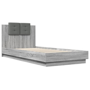 Bettgestell 100x200 cm Grau Sonoma mit Kopfteil
