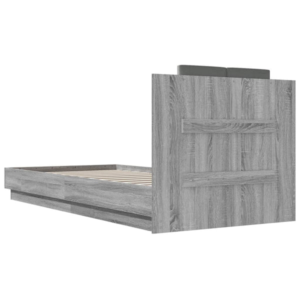 Bettgestell 100x200 cm Grau Sonoma mit Kopfteil