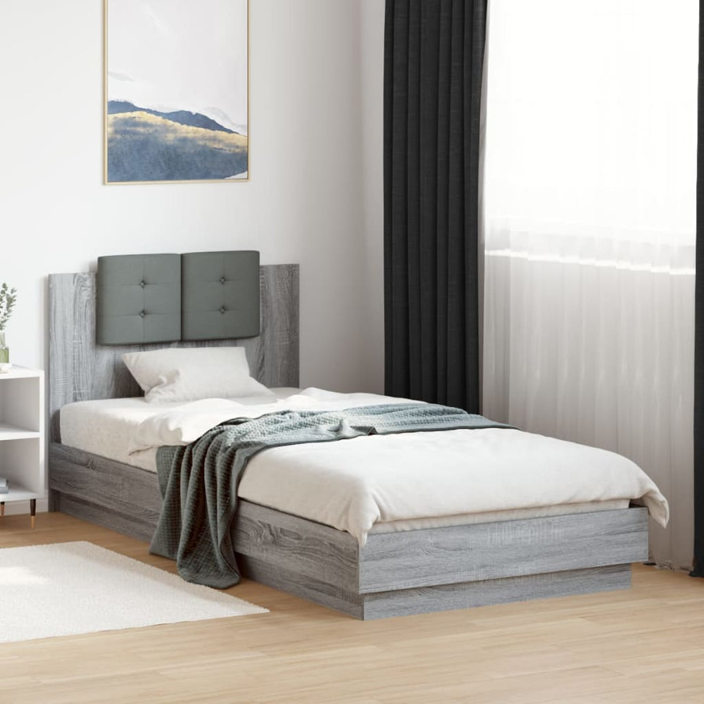 Bettgestell 100x200 cm Grau Sonoma mit Kopfteil