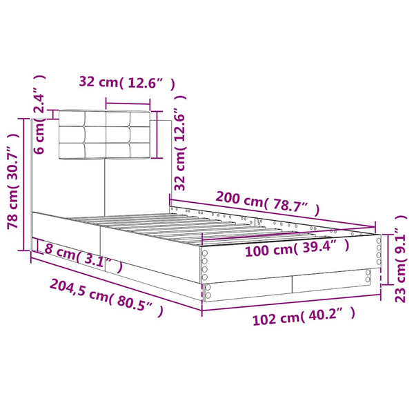 Bettgestell 100x200 cm Braun Eiche mit Kopfteil
