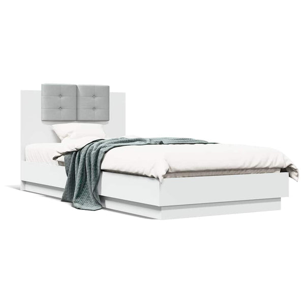 vidaXL Cadre de lit avec tête de lit Blanc 90x200 cm Bois d'ingénierie