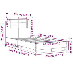 Bettgestell Schwarz 90x200 cm mit Kopfteil