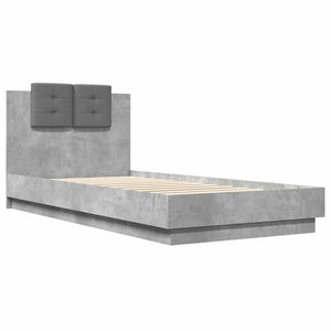 vidaXL Cadre de lit avec tête de lit Gris béton 90x200 cm Bois d'ingénierie