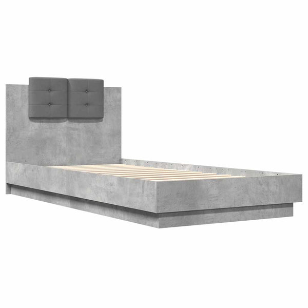 vidaXL Cadre de lit avec tête de lit Gris béton 90x200 cm Bois d'ingénierie