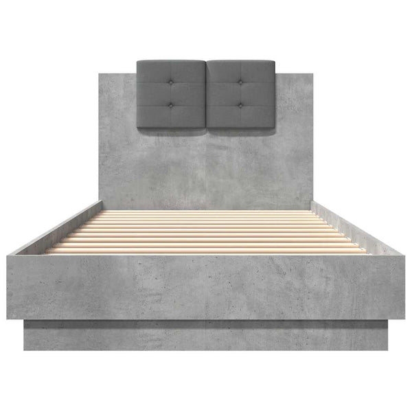 vidaXL Cadre de lit avec tête de lit Gris béton 90x200 cm Bois d'ingénierie