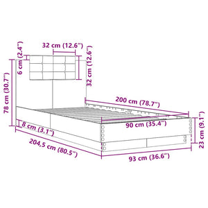 vidaXL Cadre de lit avec tête de lit Gris béton 90x200 cm Bois d'ingénierie