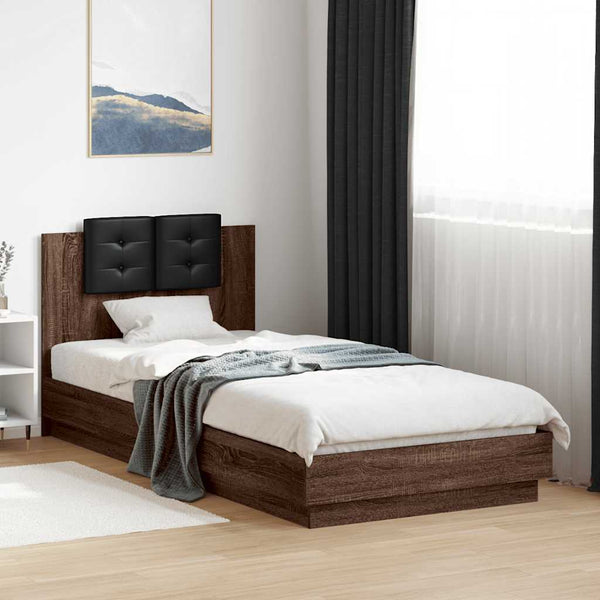 vidaXL Bed Frame with Headboard Brown Oak Effect 90x200 cm