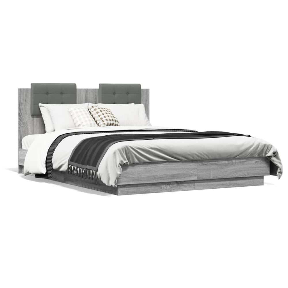 Bettgestell 120x190 cm Grau Sonoma mit Kopfteil