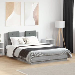 vidaXL Cadre de lit avec tête de lit gris Sonoma 120x190 cm en bois d'ingénierie
