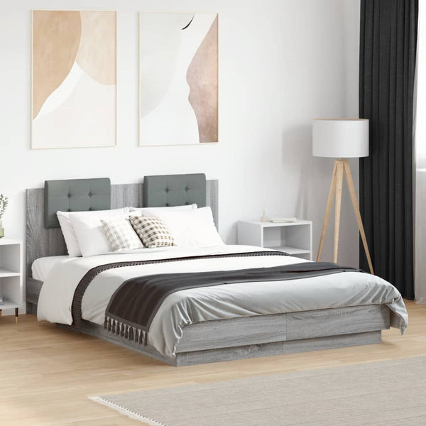 vidaXL Cadre de lit avec tête de lit gris Sonoma 120x190 cm en bois d'ingénierie