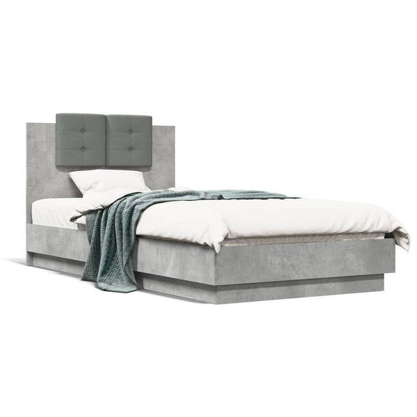 vidaXL Cadre de lit avec tête de lit gris béton 90x190 cm Aggloméré