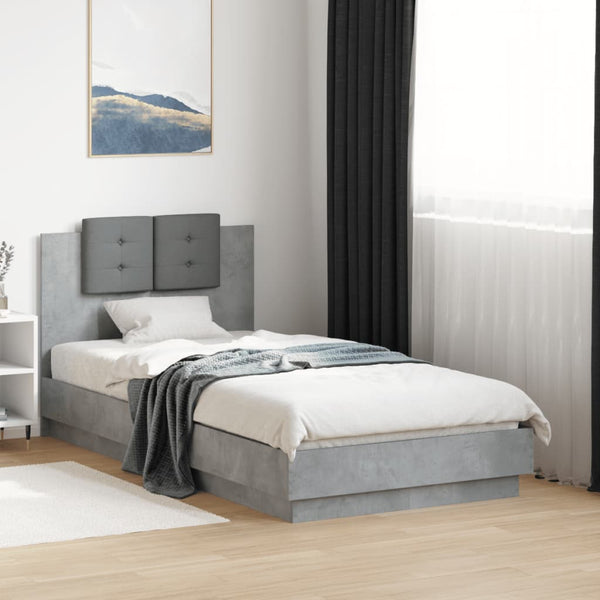 vidaXL Cadre de lit avec tête de lit gris béton 90x190 cm Aggloméré