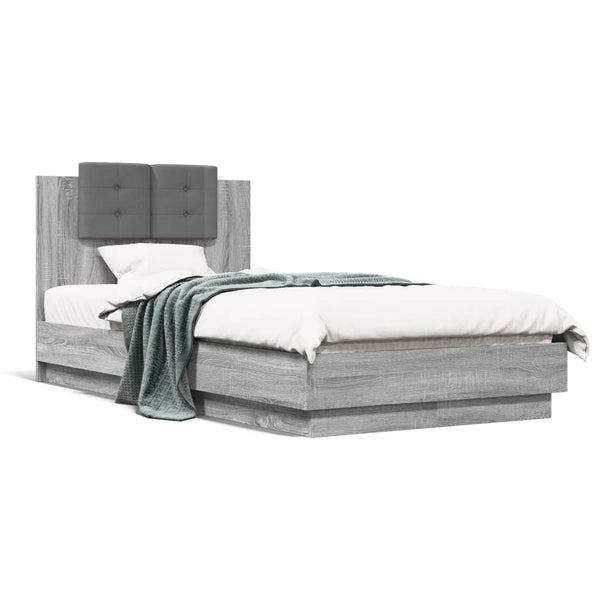 vidaXL Cadre de lit avec tête de lit Gris Sonoma 90x190 cm Aggloméré