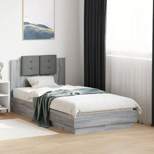 vidaXL Cadre de lit avec tête de lit Gris Sonoma 90x190 cm Aggloméré