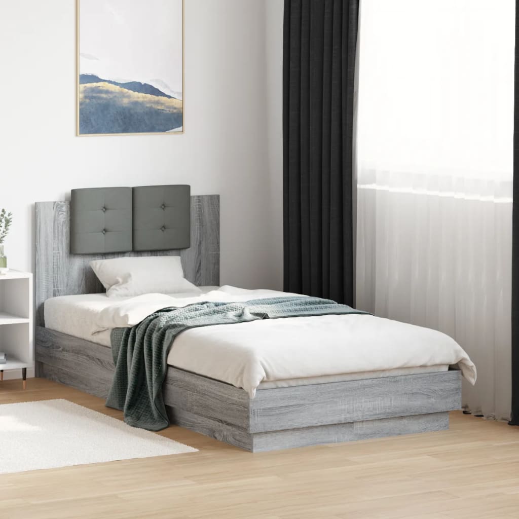 vidaXL Cadre de lit avec tête de lit Gris Sonoma 90x190 cm Aggloméré