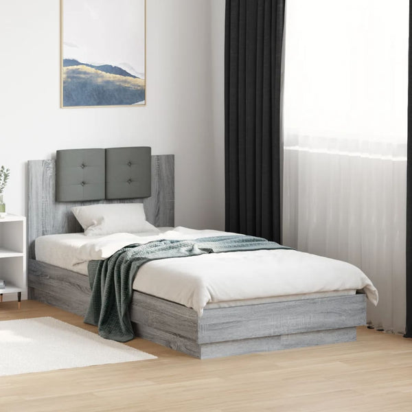 vidaXL Cadre de lit avec tête de lit Gris Sonoma 90x190 cm Aggloméré