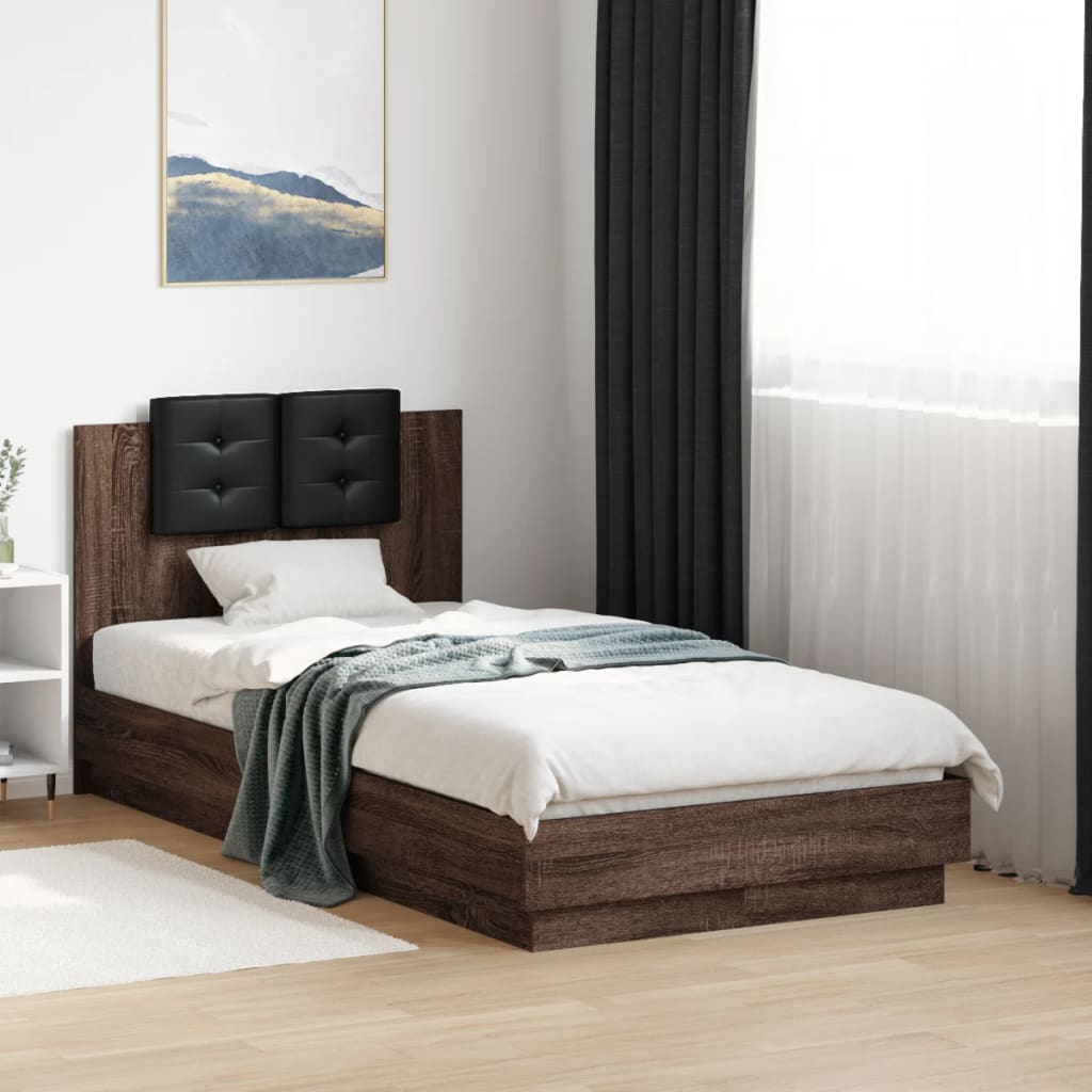 vidaXL Bed Frame with Headboard Brown Oak Effect 90x190 cm