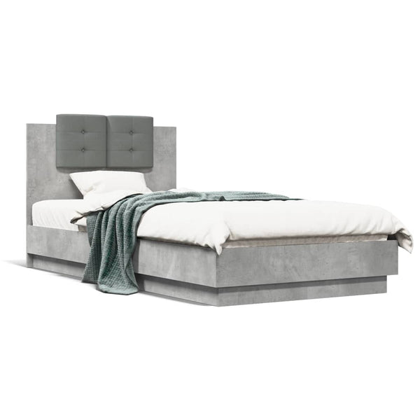 vidaXL Cadre de lit avec tête de lit Gris béton 75x190 cm Aggloméré