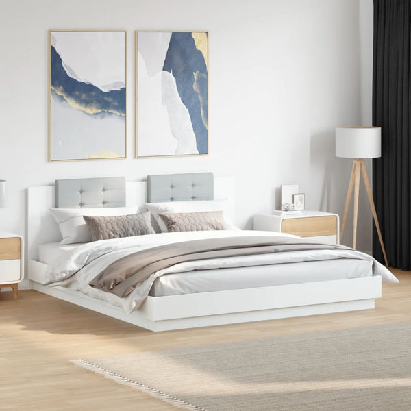 vidaXL Cadre de lit avec tête de lit et lumières LED Blanc 200x200 cm