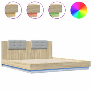 Bettgestell 200x200 cm mit LED Sonoma-Eiche