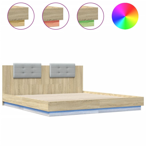 Bettgestell 200x200 cm mit LED Sonoma-Eiche