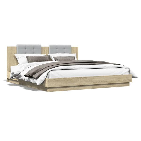 Bettgestell 200x200 cm mit LED Sonoma-Eiche