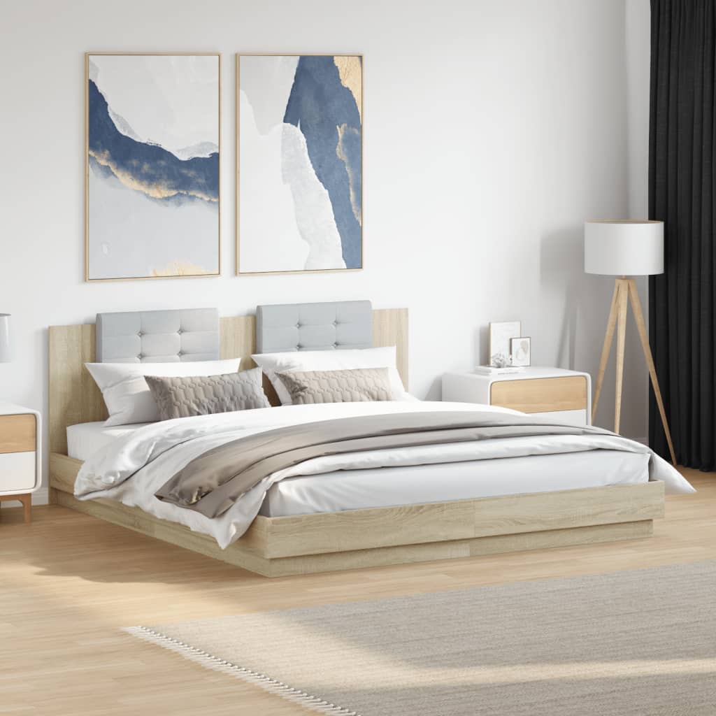 Bettgestell 200x200 cm mit LED Sonoma-Eiche