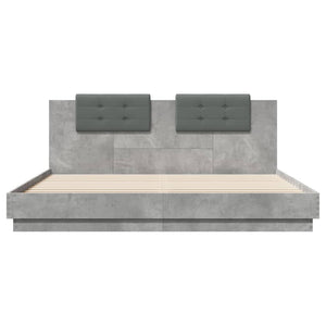 vidaXL Cadre de lit avec tête de lit et lumières LED Gris béton 200x200 cm