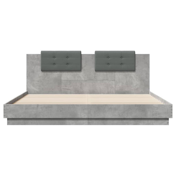 vidaXL Cadre de lit avec tête de lit et lumières LED Gris béton 200x200 cm