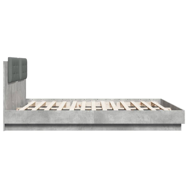 vidaXL Cadre de lit avec tête de lit et lumières LED Gris béton 200x200 cm