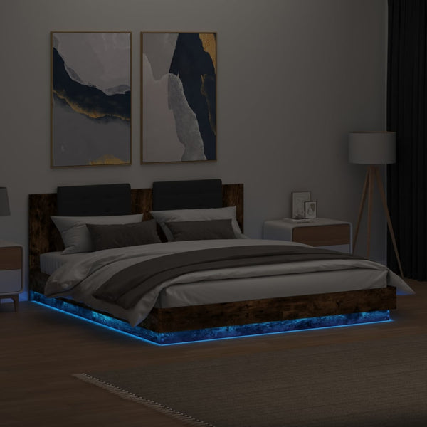Bettgestell Räuchereiche mit LED 200x200 cm