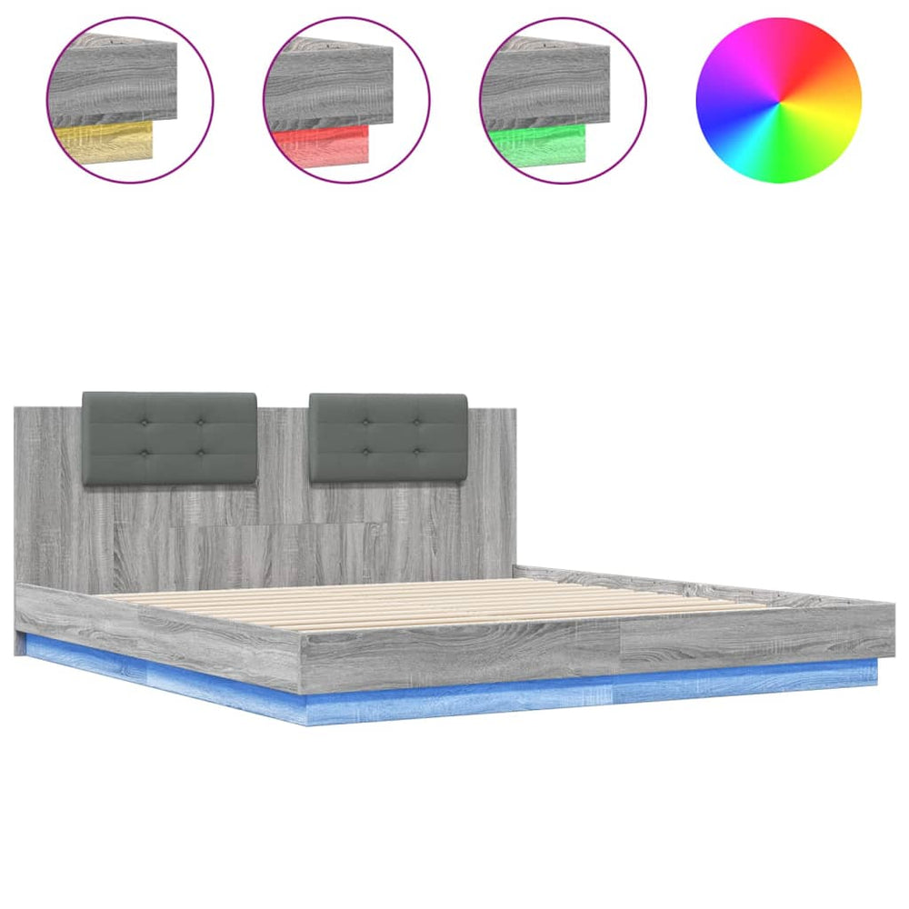 vidaXL Cadre de lit avec tête de lit et lumières LED Gris Sonoma 200x200 cm