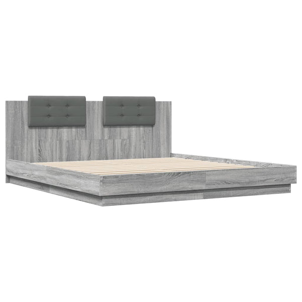 vidaXL Cadre de lit avec tête de lit et lumières LED Gris Sonoma 200x200 cm