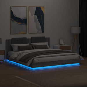 vidaXL Cadre de lit avec tête de lit et lumières LED Gris Sonoma 200x200 cm