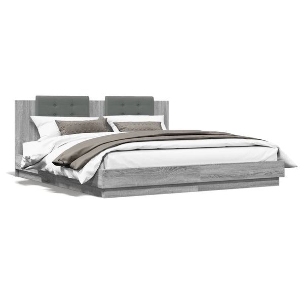 vidaXL Cadre de lit avec tête de lit et lumières LED Gris Sonoma 200x200 cm
